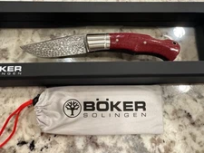 Boker Lockback Boxer Knife Red- Damascus