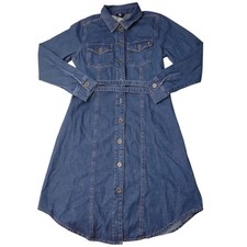 Frye Women's Denim Tie Belt Midi Button Front Dress