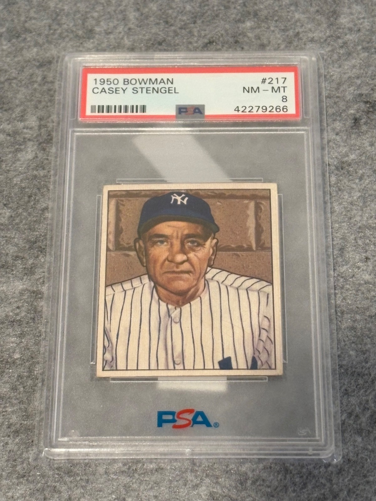 1950 Bowman #217 Casey Stengel HOF PSA 8