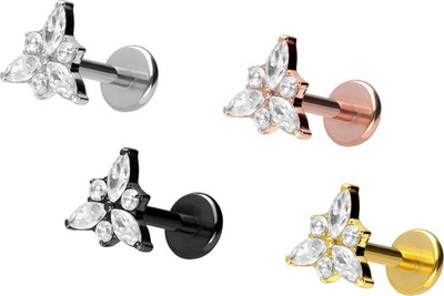 PIERCINGLINE  Piercing Stecker Titan Labret mit Push Fit KRISTALLBLÜTE