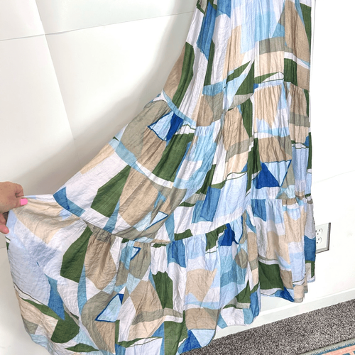Petal & Pup Maxi Dress 10 Blue Green Abstract Halter Neck Tiered Geometric Boho - Picture 15 of 17