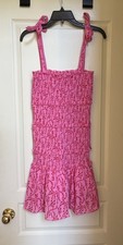Pleated Bodice Floral Midi Dress Romantic Fit & Flare Tiered Pink Tie Straps Med