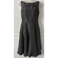 NWT Taylor Dresses Women's Black with White Polka Dots Sleeveless Dress Size 8