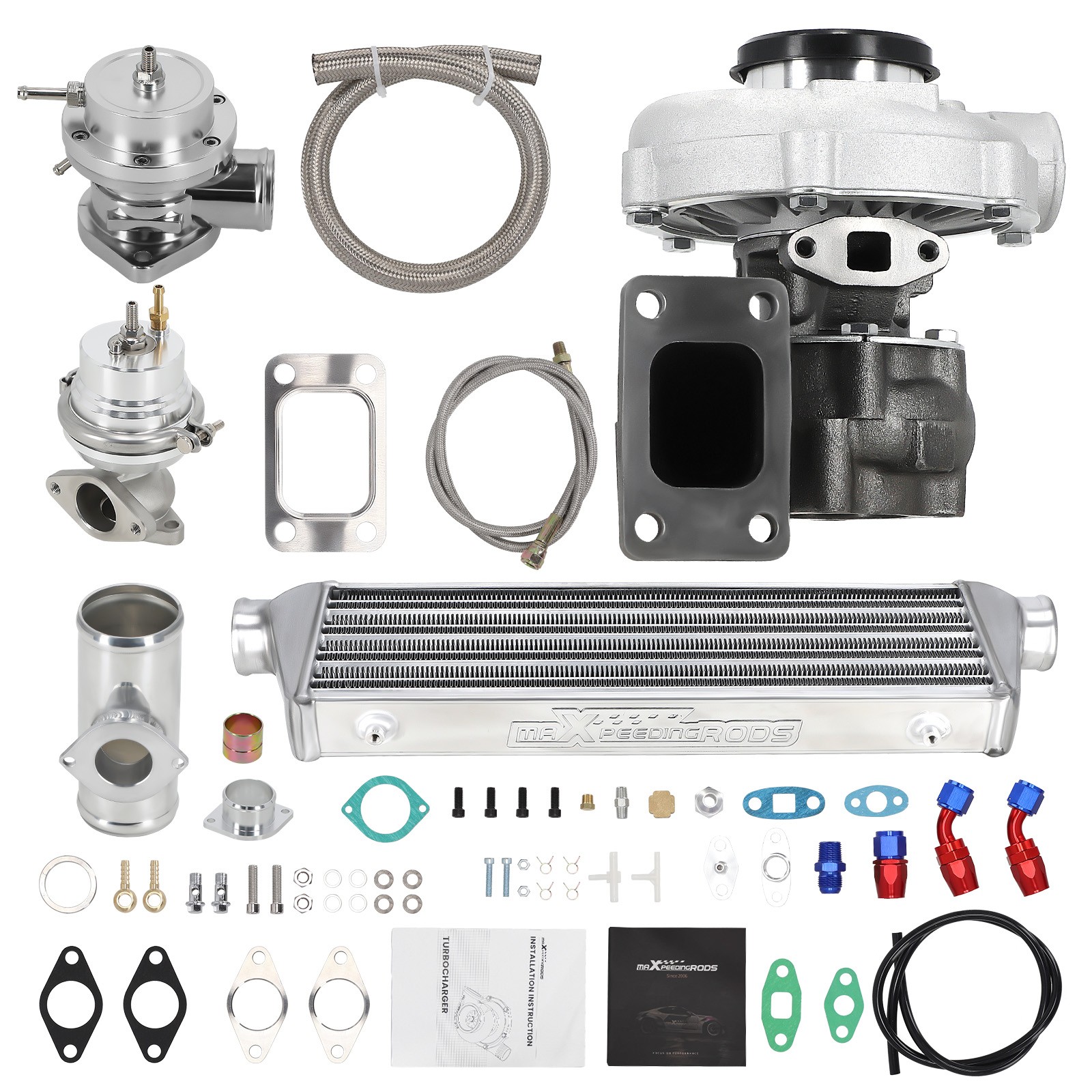 T3 T4 Universal Turbo Intercooler Bov Adapter Wastegate Turbocharger Kit