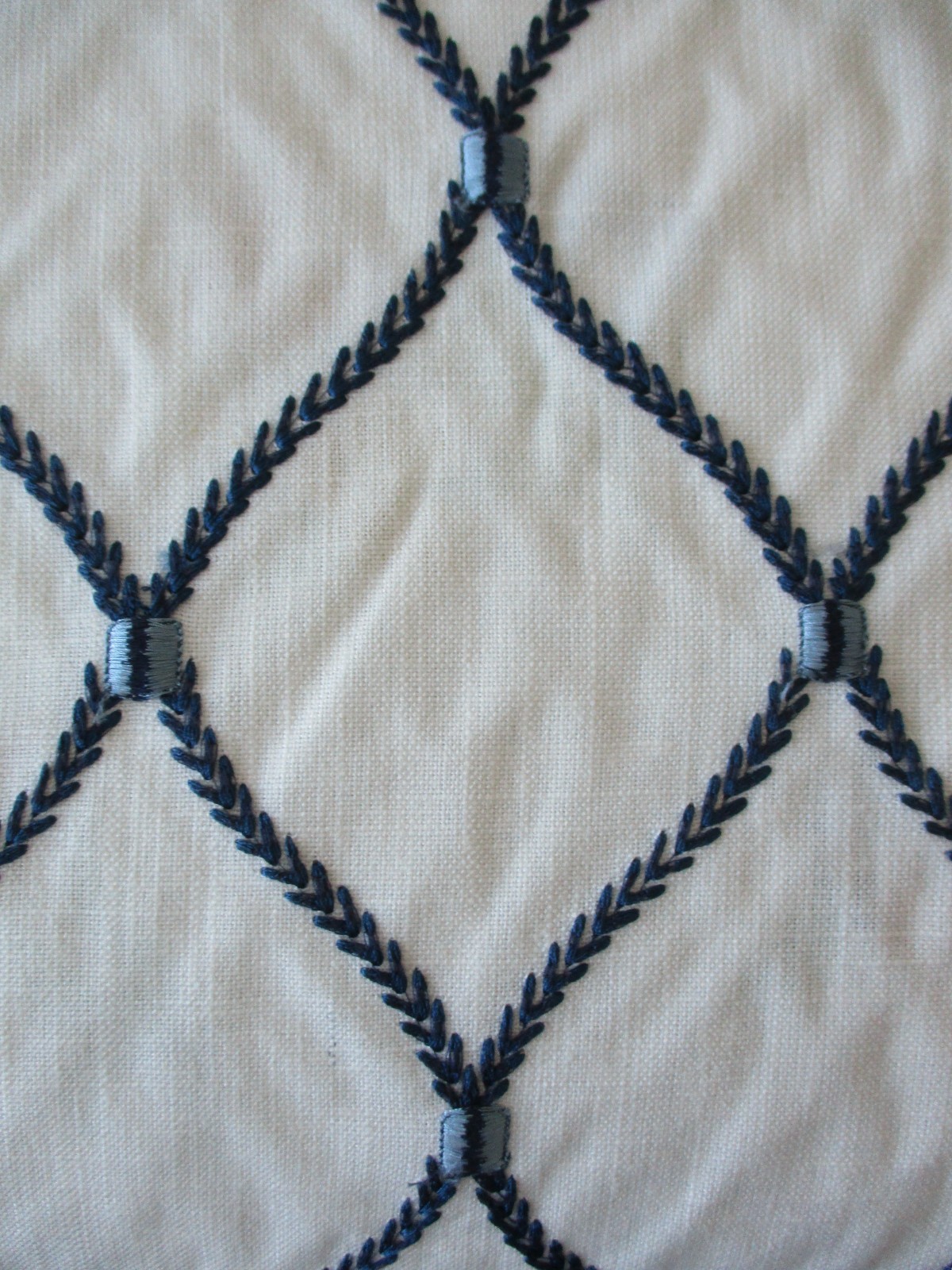 Waverly Deane Embroidery Fabric Linen 2 YD's + Trellis Leaf Blue on Off White thumbnail 3