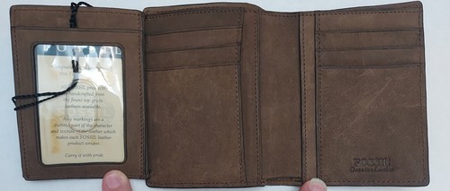 Vintage Fossil Mens Genuine Leather Tri-Fold Wallet Brown New In Box - Picture 8 of 19
