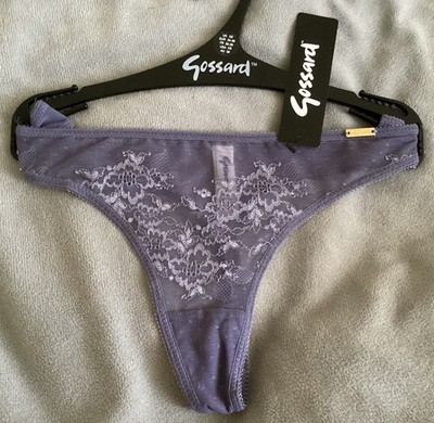 GOSSARD GLOSSIES  ''Heron'' Blue Thong Size XS -Lace & Embroidered Mesh - BNWT