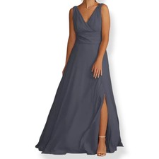 NWT David's Bridal US 4 Chiffon Surplice Neck Tank Full Length Bridesmaid Dress