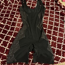 Red Hot by Spanx Lace Open-Bust Mid-Thigh Bodysuit Black Shapeware M Medium