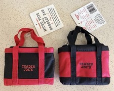 2 Trader Joes Micro Mini Tote Charm Grocery Bag 2 in 1 Limited Edition BLK RED