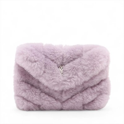 Saint Laurent Paris Lulu Puffer Fur Clutch bag Purple 650880