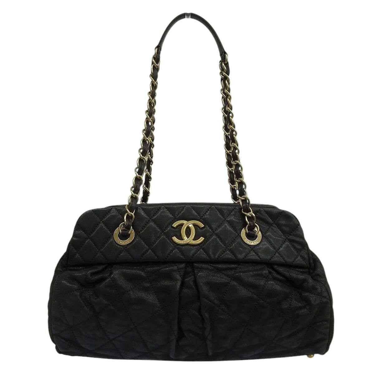 CHANEL Coco Mark Matelassé Leather Chain Shoulder Bag Black 15 4624