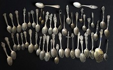 Antique Lot of 1035g Sterling Silver Souvenir Spoons, Some Very Rare Pieces