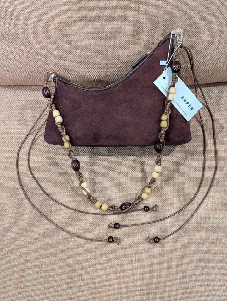 Bolso Aupen Nirvana de Gamuza Chocolate con una Preciosa Correa Retro de Cordón con Cuentas Foto 2 de 4