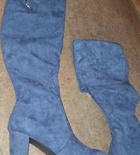 SHEIN Damen kniehohe Stiefel Blau Velours Sch...