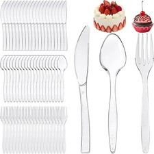 Heavy Duty Clear Disposable Plastic Cutlery Spoons Forks Knives Reusable