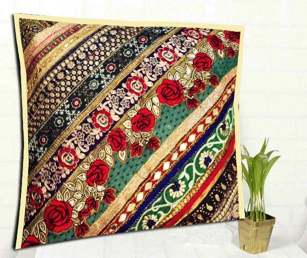 24" ETHNIC ART DÉCOR BIRTHDAY GIFT BEADED THROW FLOOR BED CUSHION PILLOW COVER