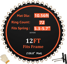 Durable 10.56FT Trampoline Mat with 72 Rings, Fits 12FT Frames, Springs Not Incl