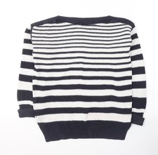 Marks and Spencer Womens White Boat Neck Striped Cotton Pullover Jumper Size M