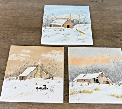 H & R JOHNSON LTD Bundle of Three Vintage Ceramic Tiles Colonial by NELLE STONE