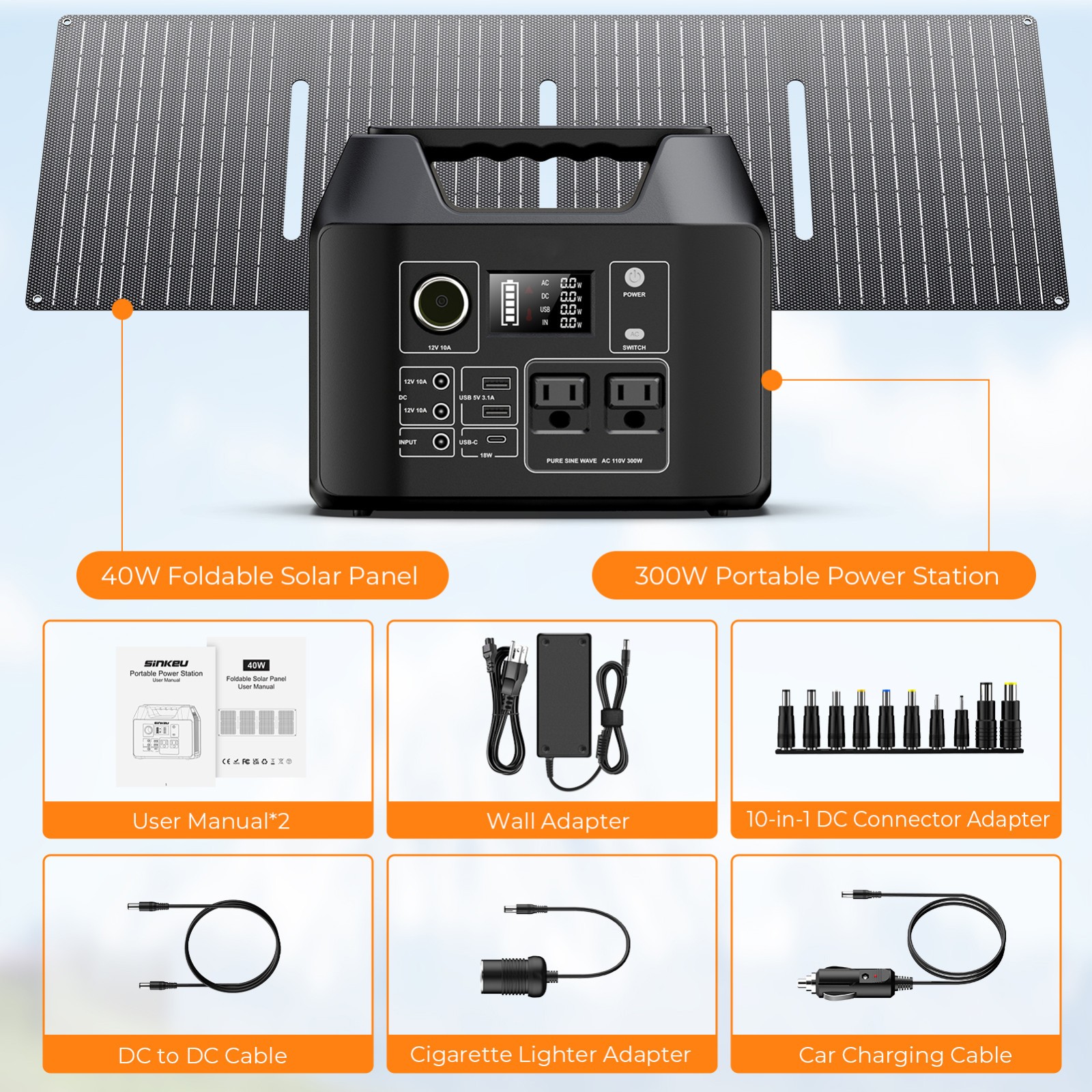 300W Solar Generator Portable Power Station Battery Charger with 40W Solar Panel