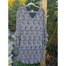 EST 1946 Womens L Black White Geometric Mosaic Print Tiered Ruffle Shift Dress