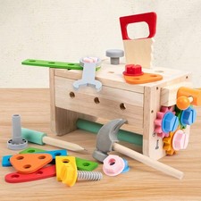 36pcs Wooden Kids Tool Box STEM Building Engineer Role Play Toy Set