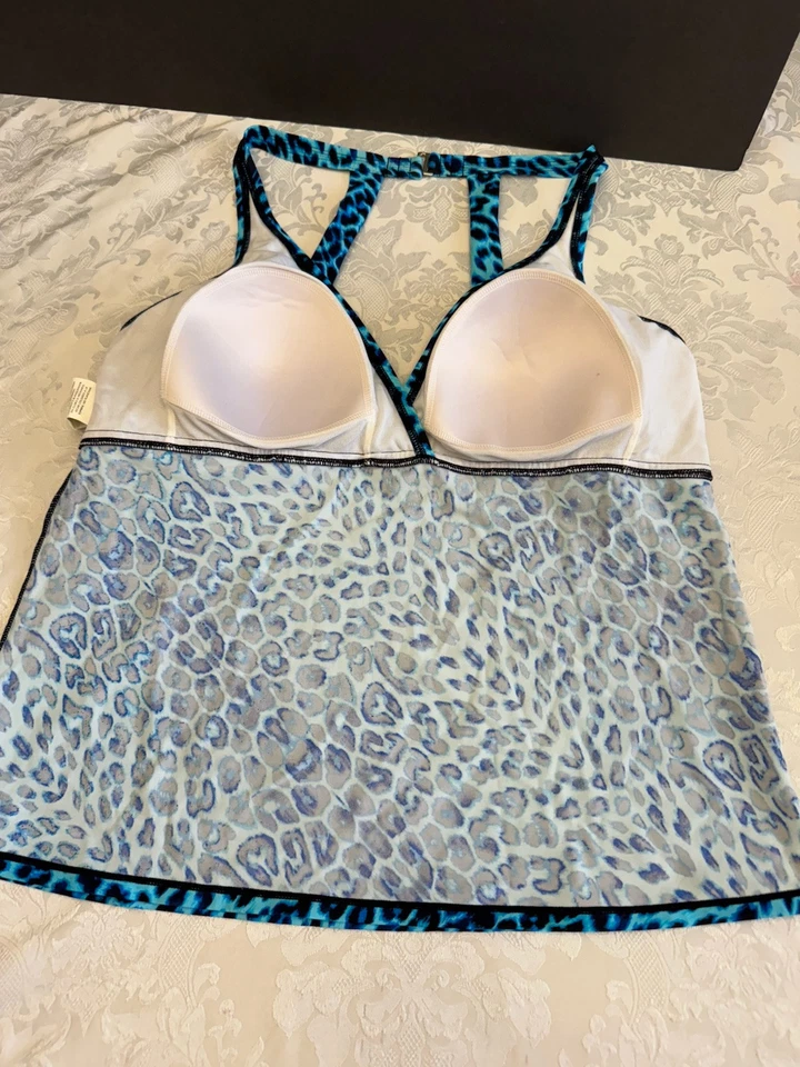 Traje de baño Jantzen Classics 16 azul aguamarina negro estampado animal Tankini Top ropa de resort Foto 4 de 4