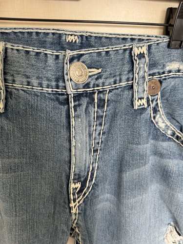 True Religion Billy Super T Distressed Stitched Jeans Mens 38x30 Blue USA Made - Picture 9 of 14