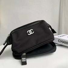 Chanel Makeup Bag Black Wet Dry Travel Toiletry Pouch Zip Vanity Case VIP Gift