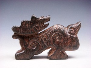 Old Nephrite Jade Stone Carved Sculpture Furious Dragon Looking Back #04102503