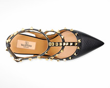 Valentino Garavani Rockstud Black Leather Pointed Toe Ankle Strap Pumps EU 39
