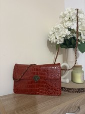 Vintage Style Red Croc Embossed Shoulder Bag | Gold Chain Envelope Clutch Purse
