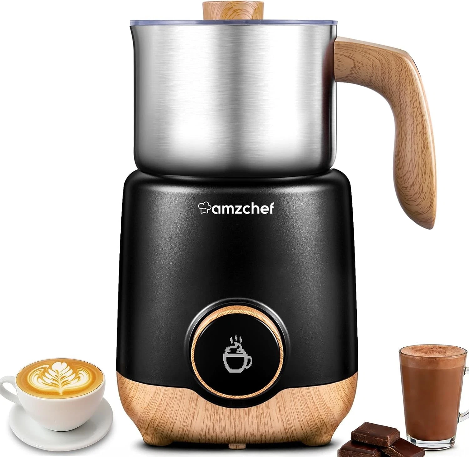 8-IN-1 Milk Frother & Steamer 21 oz 550 Watts Split Stainless Steel Automatic