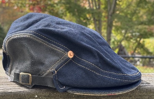 Vintage Levi’s Denim Leather Newsboy Cabbie Driver Cap Hat RARE - Picture 4 of 15