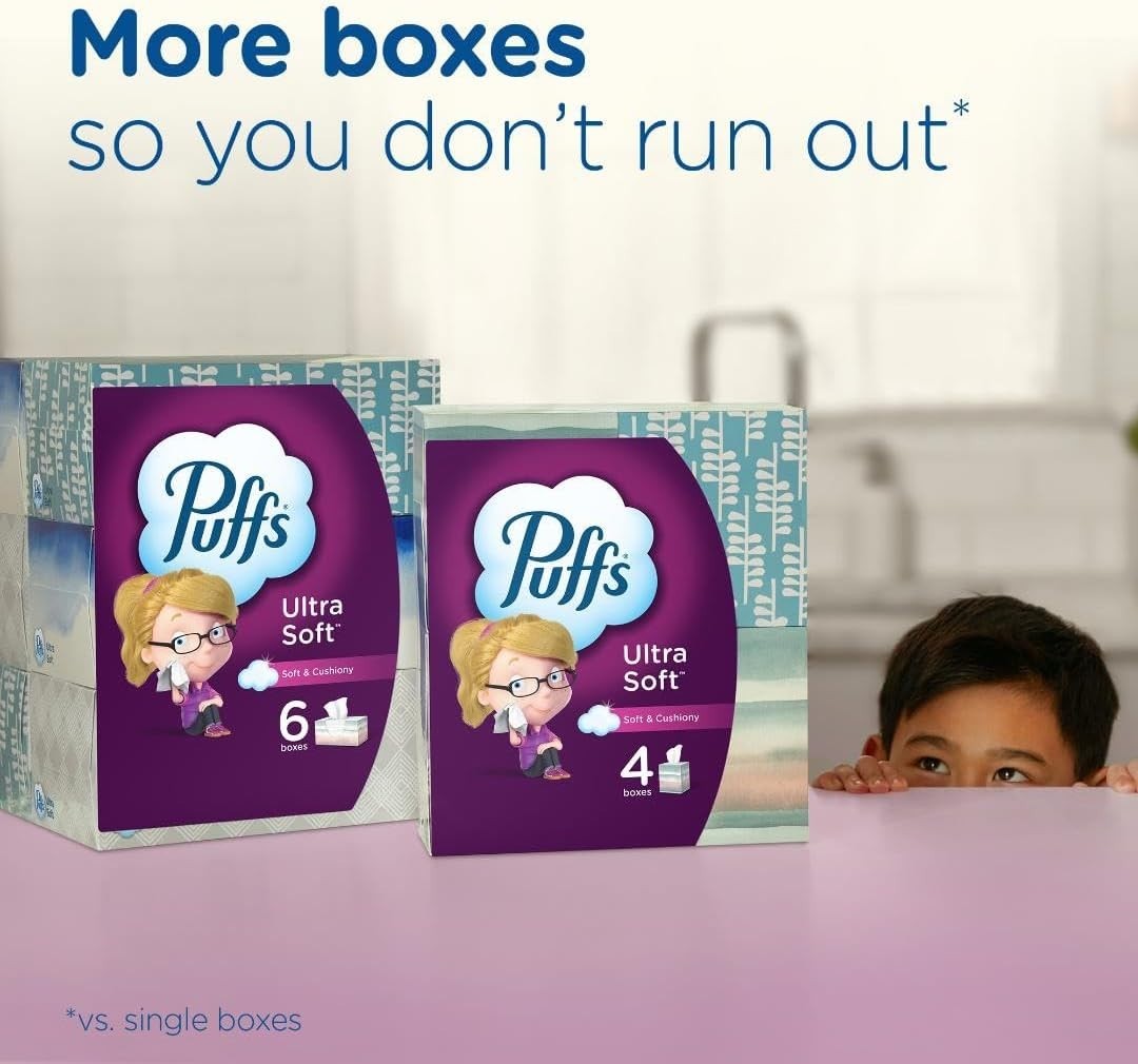 Puffs Ultra Soft Facial Tissues, 1 Family Size Box, 124 Facial Tissues Per Box