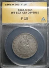 1861-O Seated Liberty Half Dollar WB-103 CSA Obverse ANACS F-15