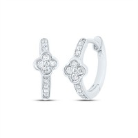 10K WeißGold Original Diamant Damen 4 Kleeblatt Rund Creolen 1/10 Karat