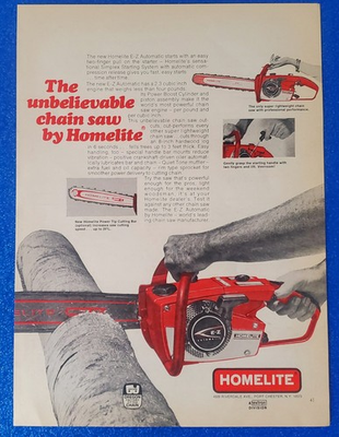#ad 1969 HOMELITE EZ CHAIN SAW VINTAGE PRINT AD quot;UNBELIEVABLE CHAIN SAW BY HOMELITEquot; $14.99