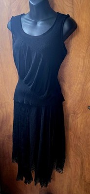 Issey Miyake Fete Black 2-Piece Top Pants w/Overskirt Laser Cut Multitexture Sz2