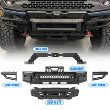 4 In 1 Front Bumper Black Steel For Ford Bronco 2021-2025 w/ Winch Plate Steel