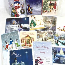 16 assorted Christmas cards lot + envelopes snowman religious Santa home U