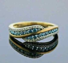 2.00CT Round Cut Lab-Created Blue Topaz Women's Ring Band 14K Yellow Gold Plated