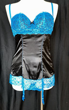 Fredericks Of Hollywood Womens Size M Medium Blue/Black Lace Garter Chemise
