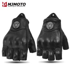 Summer Half Finger Motorcycle Gloves Retro Black Leather Motorbike Racing Gloves