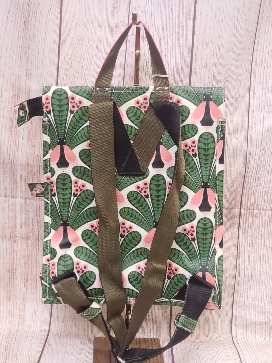Orla Kiely - Coated Canvas Flat Pack Backpack - Larkhall - Dill Orla Kiely Coated Canvas Flat Pack Backpack- Larkhall on QVC  main image 3