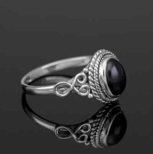 Solid 925 Sterling Silver Natural Black Onyx Ring Gemstone Jewelry For Her L 16