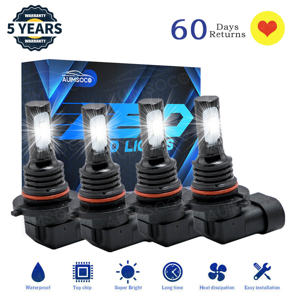 9005 9006 LED Headlights Kit Combo Bulbs 6500K High Low Beam Super White Bright