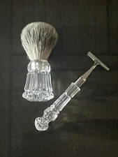 Vintage Waterford Crystal Mens Shaving Razor and Brush Excellent Condition