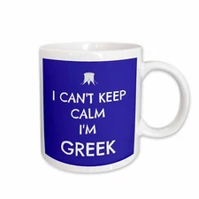 3dRose I cant keep calm Im Greek, blue and white Mug
